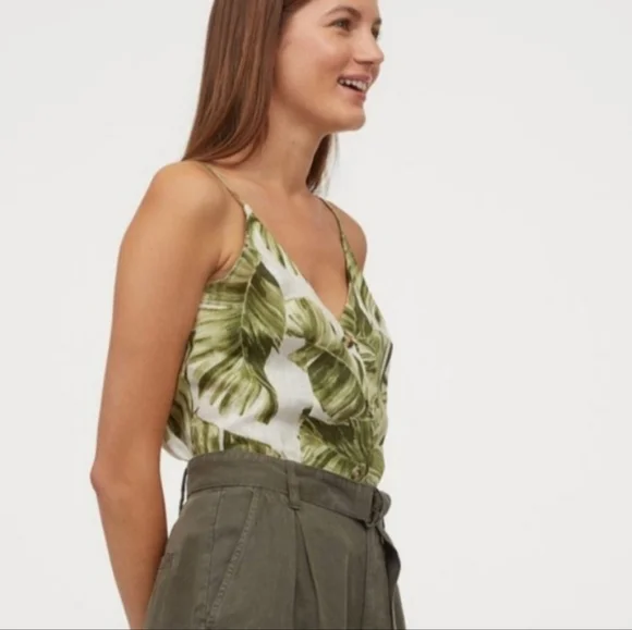 H&M Printed Linen Button Tank sz L - Picture 2 of 9
